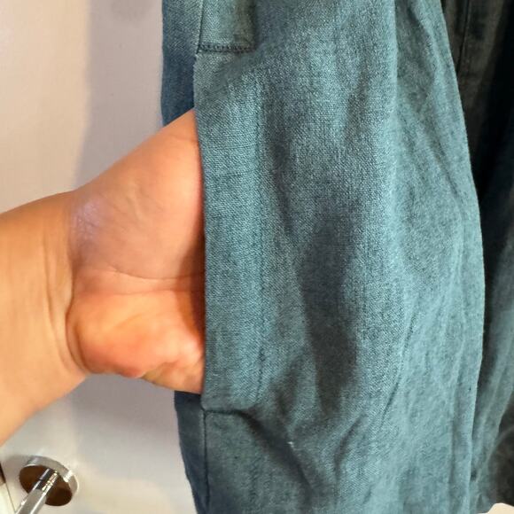 Pilcro Linen Romper Teal Blue Smocked Pullover Pocket Spaghetti Sleeveless Sz S - Picture 3 of 7